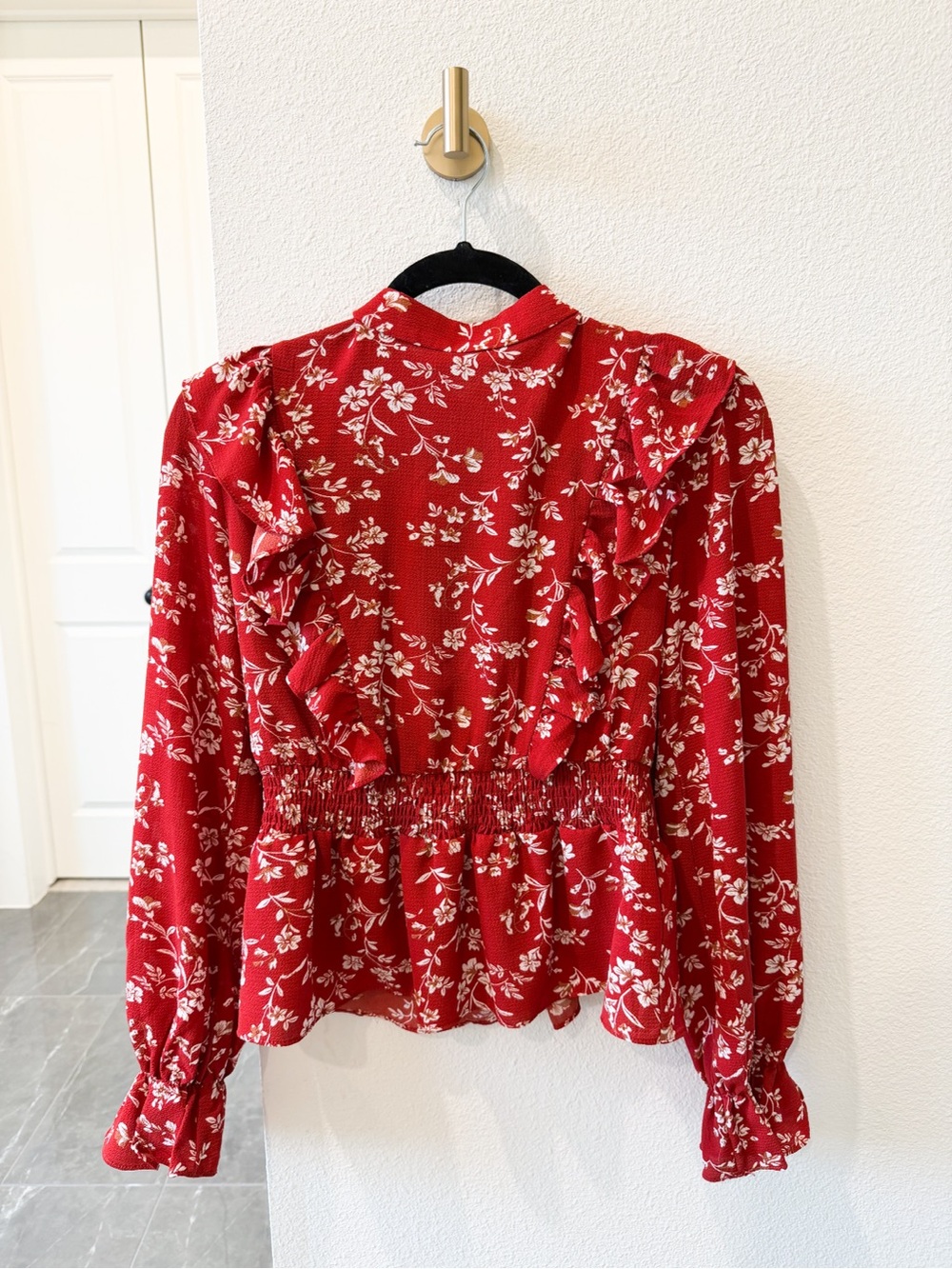 Nordstrom Rust Floral Blouse / Size M / NWT / Smocked Waist Peplum Top